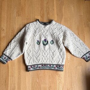 Women's Cream Sweater with Floral Accents